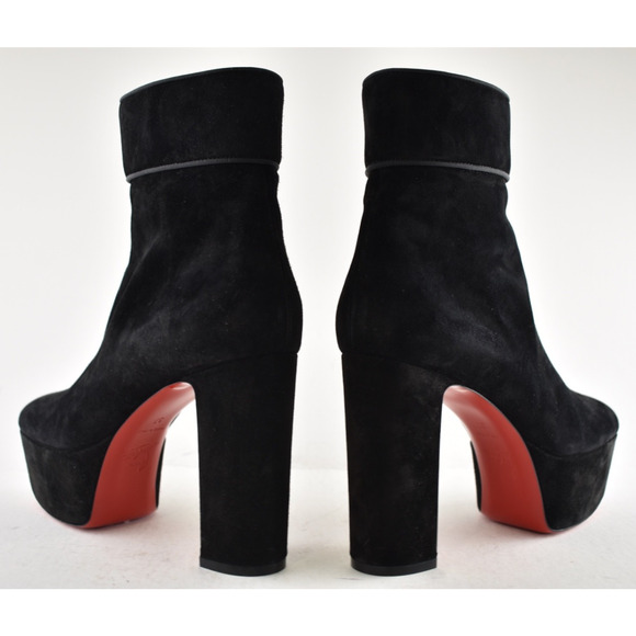 Christian Louboutin Protorlato 110 Black Suede Platform Block Heel Ankle Boot 37 - Picture 13 of 14